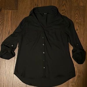 Women’s black BCX small button down collared half sleeve dress shirt blouse